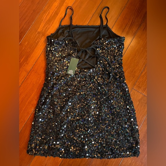 XL Black Sequin Wild Fable Mini Dress with Spaghetti Straps NWT - Picture 2 of 7